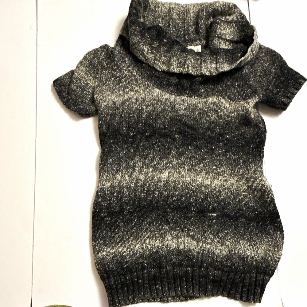 Cato Gray Striped Knit Cowl Neck Short Sleeve Pullover Sweater L Acrylic Rib
